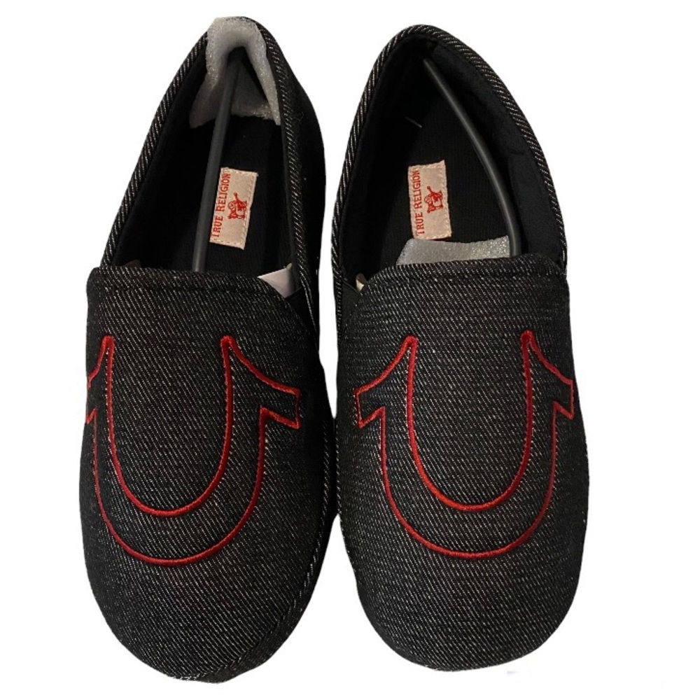 True Religion Slippers Men’s Size 7-8 Gray with Red Horseshoe Rubber Outsole